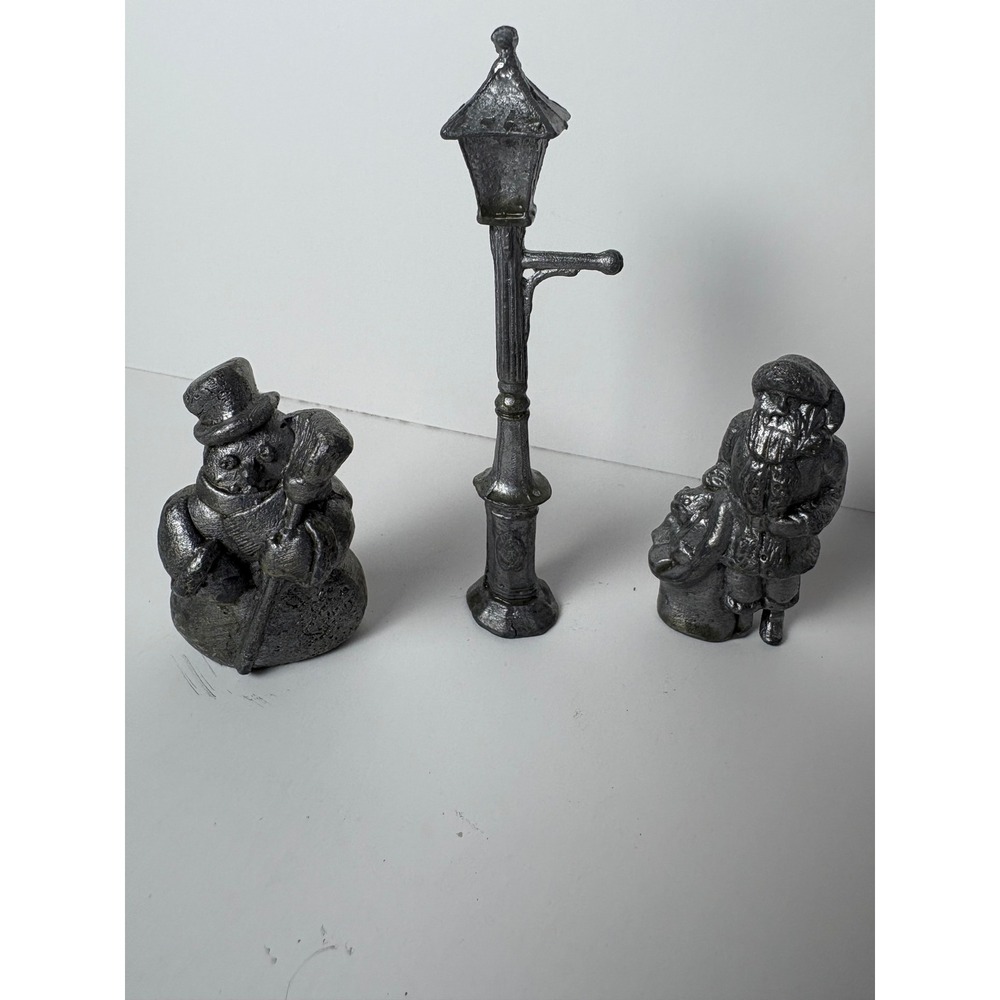 Vintage Style Cast Metal Christmas Village Miniatures Santa Snowman Lamp Post